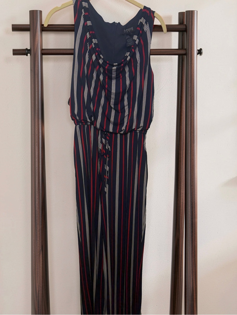 Enfocus Studio Navy, Red & Cream Vertical Stripe Sleeveless Jumpsuit